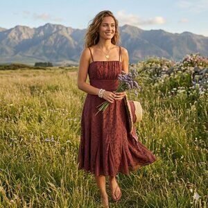 Coast Eyelet Dress A-Line Size‎ 6 US Embroidery Tulle Spaghetti Strap Romantic